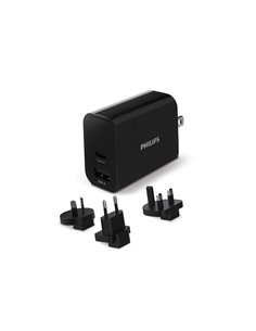Philips DLP2621T.GRS Γρήγορος επιτοίχιος φορτιστής ταξιδιού με αντάπτορες και θύρες 1C 1A 30W 2