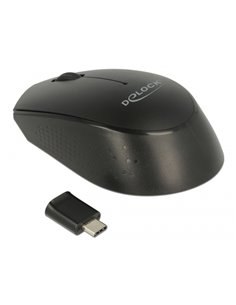 DELOCK ασύρματο ποντίκι 12526, Οπτικό, USB-C receiver, 3-button, μαύρο