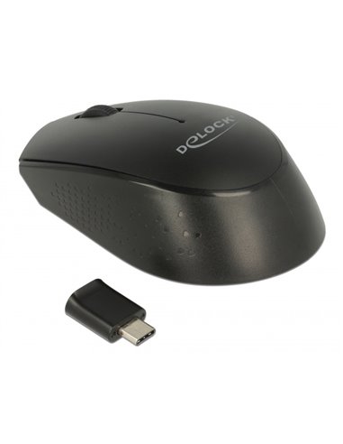 DELOCK ασύρματο ποντίκι 12526, Οπτικό, USB-C receiver, 3-button, μαύρο