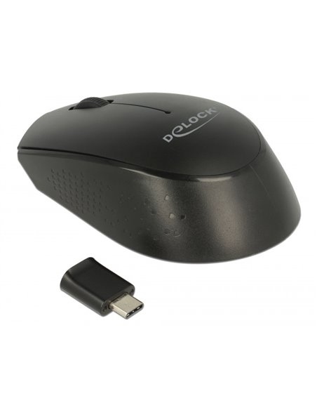 DELOCK ασύρματο ποντίκι 12526, Οπτικό, USB-C receiver, 3-button, μαύρο