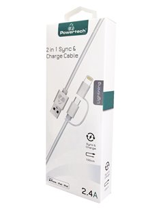 POWERTECH καλώδιο USB σε Micro/Lightning PT-707, MFi, 2.4A, 1m, λευκό