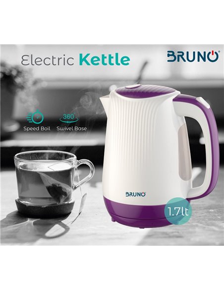 BRUNO Ηλεκτρικός βραστήρας BRN-0001, 2200w, 1.7lt, βάση 360°, LED