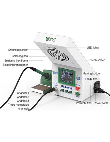 BEST Soldering Station BST-938 με σταθμό απορόφησης καπνού και LED φως