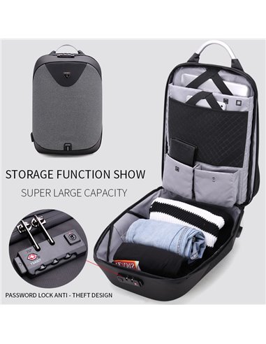 ARCTIC HUNTER τσάντα πλάτης B00208 με θήκη laptop 15.6", λουκέτο TSA, 24L, γκρι