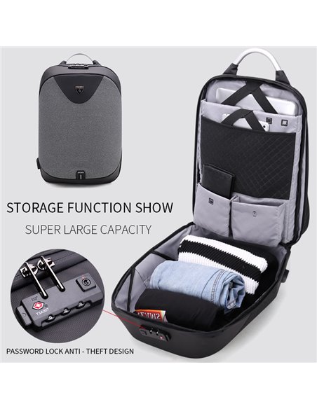 ARCTIC HUNTER τσάντα πλάτης B00208 με θήκη laptop 15.6", λουκέτο TSA, 24L, γκρι