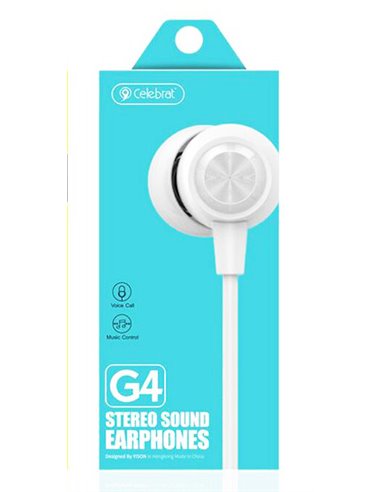 CELEBRAT earphones με μικρόφωνο G4, 3.5mm σύνδεση, Φ10mm, 1.2m, λευκό