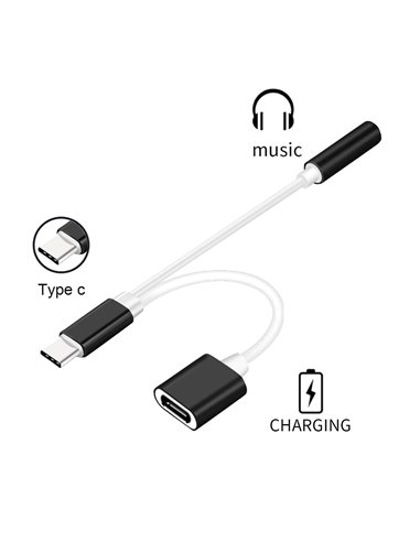 POWERTECH αντάπτορας USB-C σε USB-C & 3.5mm θηλυκό CAB-UC030, λευκός