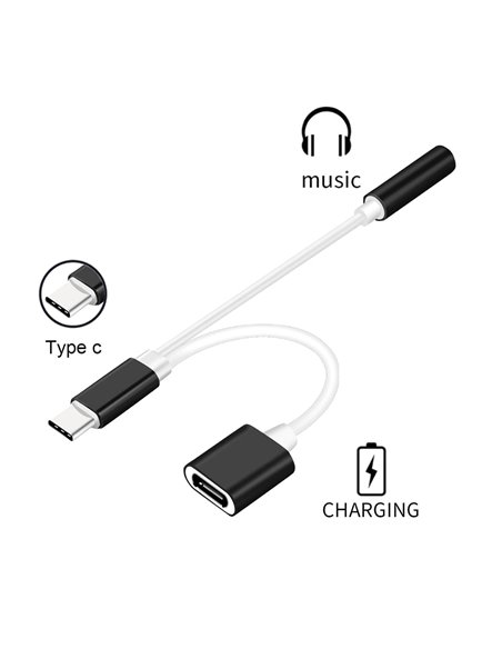 POWERTECH αντάπτορας USB-C σε USB-C & 3.5mm θηλυκό CAB-UC030, λευκός