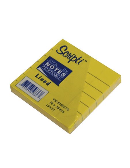 Αυτοκόλλητα χαρτάκια ριγέ κίτρινα 7,6x7,6εκ. 100φ.