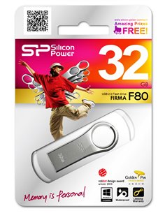 SILICON POWER USB Flash Drive Firma F80, 32GB, USB 2.0, ασημί