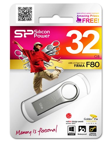 SILICON POWER USB Flash Drive Firma F80, 32GB, USB 2.0, ασημί