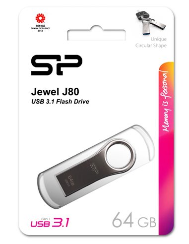 SILICON POWER USB Flash Drive Jewel 80, 64GB, USB 3.2, ασημί