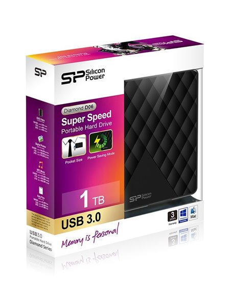 SILICON POWER εξωτερικός HDD 1TB Diamond D06, USB 3.2, μαύρος