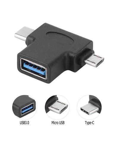 POWERTECH αντάπτορας USB σε USB-C & Micro USB CAB-U117, 5Gbps, μαύρος