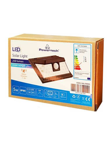 POWERTECH LED ηλιακό φωτιστικό ODS-34L5W65, αισθητήρας φωτός & κίνησης, 5W 1800mAh