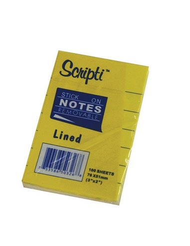 Αυτοκόλλητα χαρτάκια ριγέ κίτρινα 7,6x5,1εκ. 100φ.