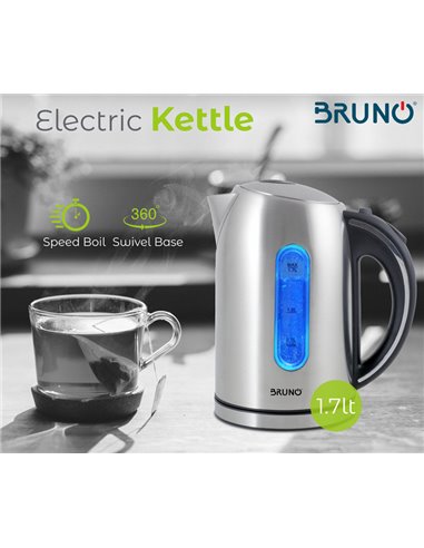 BRUNO Ηλεκτρικός βραστήρας BRN-0028, 2200W, 1.7lt, βάση 360°, LED
