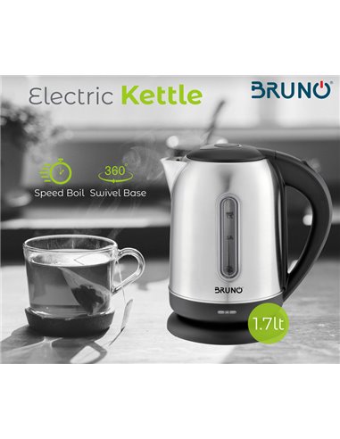 BRUNO Ηλεκτρικός βραστήρας BRN-0029, 2200W, 1.7lt, βάση 360°