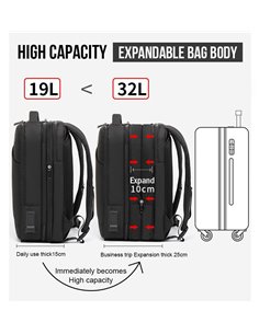 ARCTIC HUNTER τσάντα πλάτης B00345 με θήκη laptop 15.6", USB, 19-32L, μαύρη