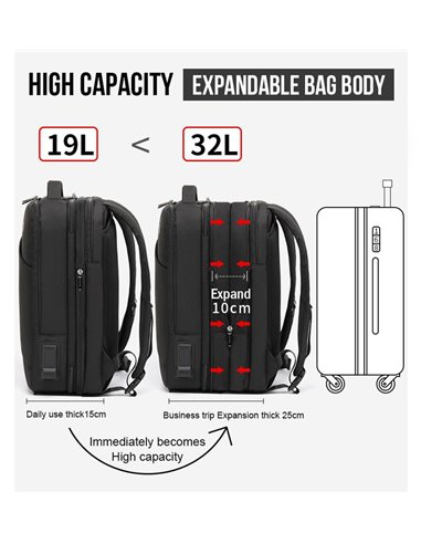 ARCTIC HUNTER τσάντα πλάτης B00345 με θήκη laptop 15.6", USB, 19-32L, μαύρη