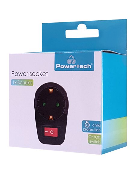 POWERTECH αντάπτορας ρεύματος PT-810, 1x schuko, 16A, μαύρος