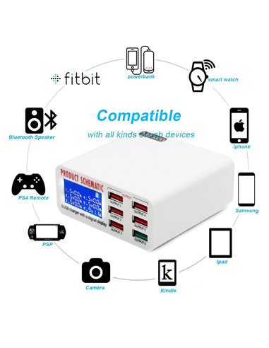 USB φορτιστής 6 θέσεων με LCD monitor BST-U3, 5V 8A, 40W