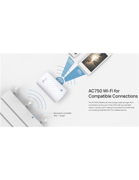 TP-LINK AC750 Wi-Fi Range Extender RE190, dual band, Ver. 4.0