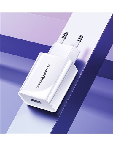 USAMS φορτιστής τοίχου T22, 1x USB, QC3.0 18W 3A, λευκός
