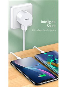 USAMS φορτιστής τοίχου T20, 2x USB, 2.1A, λευκός