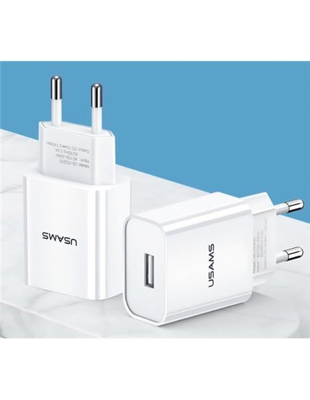 USAMS φορτιστής τοίχου T18, 1x USB, 2.1A, λευκός