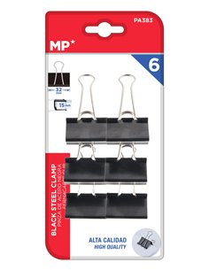 MP μεταλλικό κλιπ συγγράτησης εγγράφων PA383, 32mm, 6τμχ, μαύρα