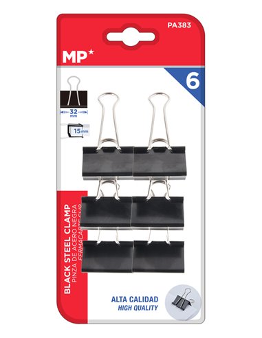 MP μεταλλικό κλιπ συγγράτησης εγγράφων PA383, 32mm, 6τμχ, μαύρα
