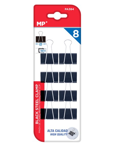 MP μεταλλικό κλιπ συγγράτησης εγγράφων PA384, 25mm, 8τμχ μαύρα