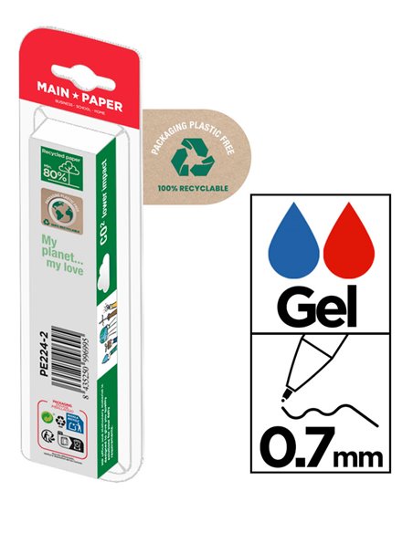 MP στυλό διαρκείας gel PE224-2, 0.7mm, μπλε & κόκκινο, 2τμχ