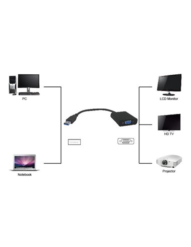 POWERTECH αντάπτορας USB 3.0 σε VGA PTH-021, Full HD, μαύρο