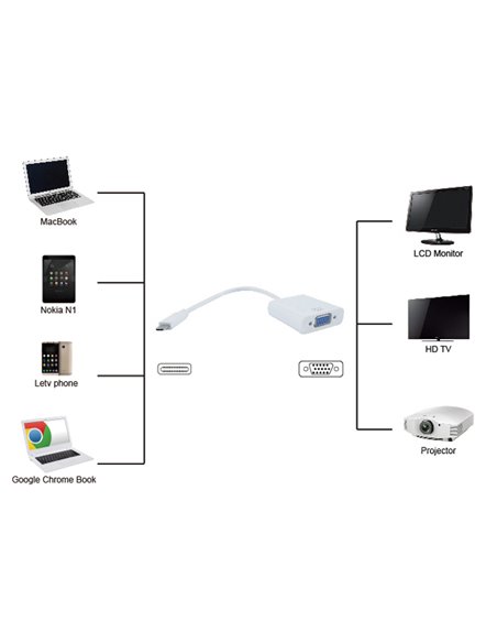 POWERTECH αντάπτορας USB Type-C σε VGA PTH-034, Full HD, λευκό