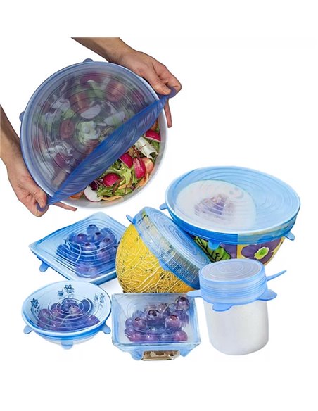 BRUNO σετ σιλικονούχων καπακιών για δοχεία τροφίμων BRN-0044, 6τμχ, μπλε