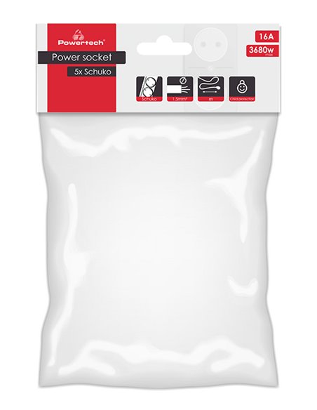 POWERTECH πολύπριζο PT-870, 5x schuko, 16A, 1,5m, μαύρο