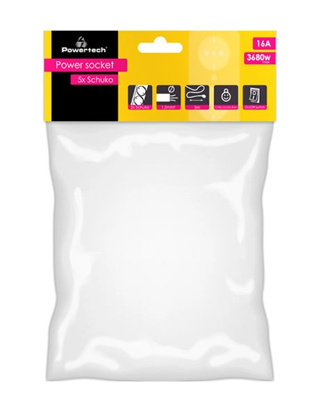 POWERTECH πολύπριζο PT-878, 5x schuko, 16A, 5m, λευκό