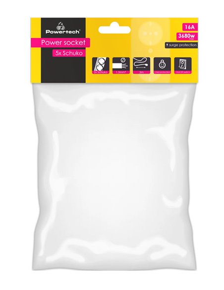 POWERTECH πολύπριζο ασφαλείας PT-882, 5x schuko, 16A, 3m, λευκό