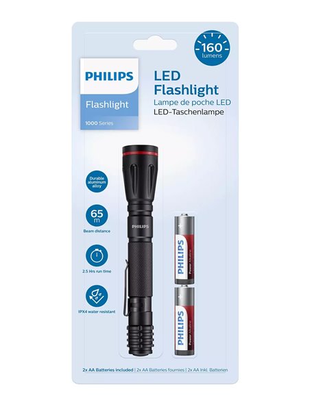 PHILIPS φορητός φακός LED SFL1001P-10, 1000 series, 160lm, μαύρος