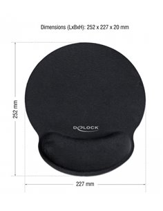 DELOCK Mousepad 12559 με στήριγμα καρπού, 252 x 227mm, μαύρο