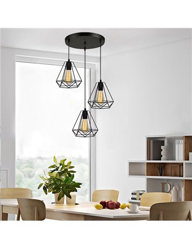 POWERTECH τρίφωτο φωτιστικό οροφής HLL-0004, E27, Φ20, μεταλλικό, μαύρο