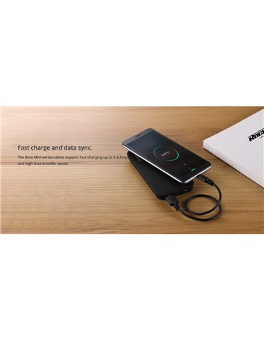 ROCKROSE καλώδιο USB σε Micro USB Beta AM Mini, 2.4A, 30cm, μαύρο