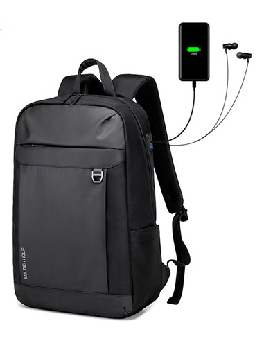 GOLDEN WOLF τσάντα πλάτης GB00400-BK, με θήκη laptop 15.6", μαύρη