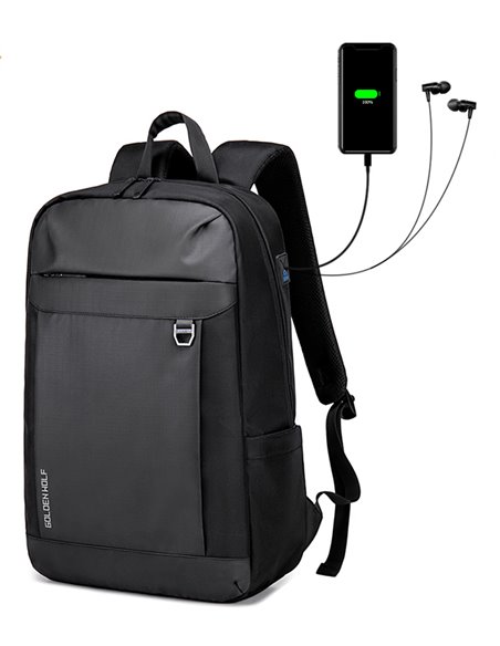 GOLDEN WOLF τσάντα πλάτης GB00400-BK, με θήκη laptop 15.6", μαύρη