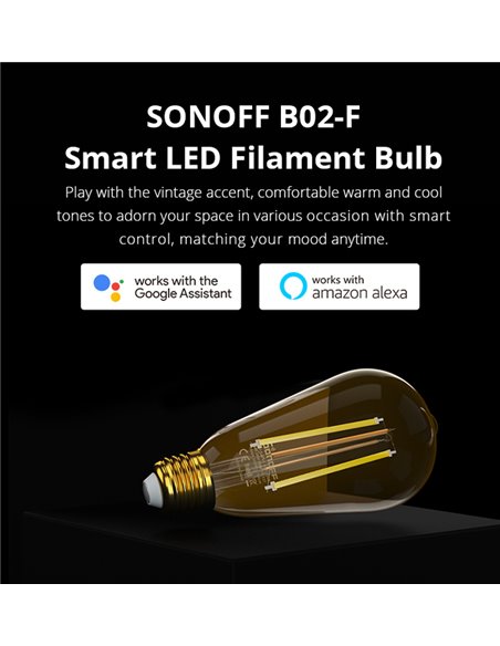 SONOFF Smart λάμπα LED Filament B02-F-ST64, Wi-Fi, 7W, E27, 1800K-5000K