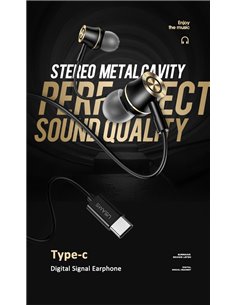 USAMS earphones με μικρόφωνο US-SJ482, USB-C, Φ10mm, 1.2m, πράσινα