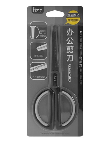 FIZZ ψαλίδι FZ212003-W με χάρακα, μεταλλική λεπίδα, 17cm, μαύρο-λευκό