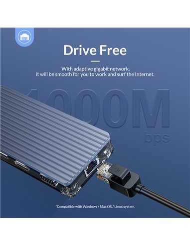 ORICO docking station WB-11P, 11 θυρών, USB-C σύνδεση, 100W PD, 4K, γκρι